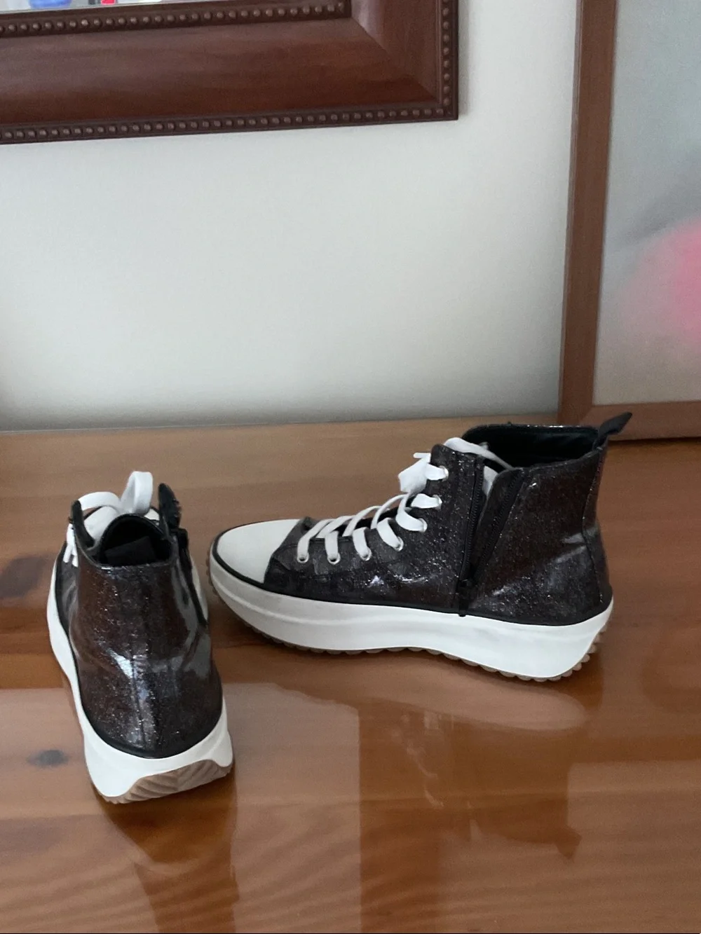 Steve Madden black high Top Lace-Up Sneakers with White Toe Cap